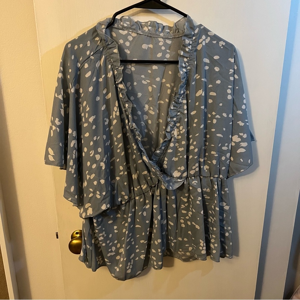 BLUE POLKA DOT BLOUSE, size 1x